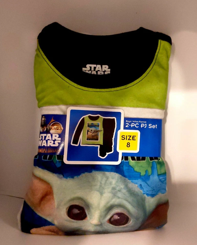 Boys Star Wars Mandalorian Flannel Pajamas Sleep Set Size 8 Baby Yoda Child
