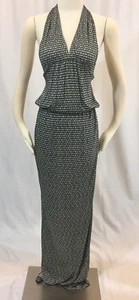 NUEVO CON ETIQUETAS $198 Talla Maxi Vestido Halter Estampado JOIE Nelo Ikat Pequeño Negro Blanco - Imagen 1 de 9