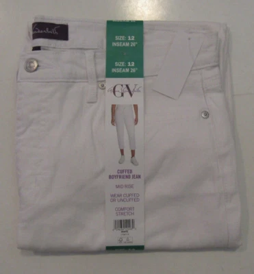 GLORIA VANDERBILT Cuffed Boyfriend Jean Mid Rise White Sz 12 NWT Womens - Image 1 of 3