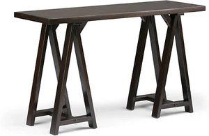 Console Sofa Table Rustic Sawhorse Tables Country Farmhouse Entryway Dark Brown - Picture 1 of 11