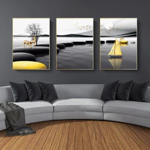 Modern Abstract Gold Elk Poster Landscape Wall Art Canvas Painting Home Decor - Picture 1 of 10