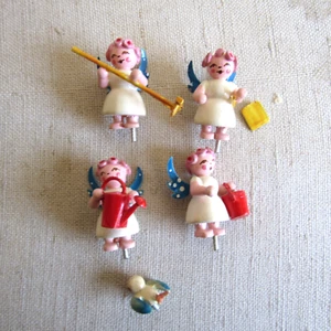 Vintage Erzgebirge Hedo Garden Angels Germany Lot of 4 Angels -1 bird Wooden - Picture 1 of 8