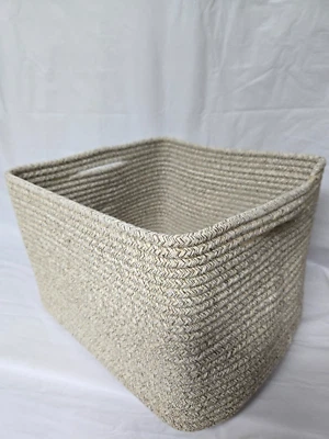 NEW- DAVIHOMI Woven Cotton Rope Basket- Handles- Rectangle 13.5x11x9.5- Tan/Brwn - Image 1 of 4