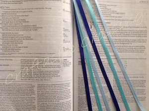 BLUES bookmark ribbons, multi page book marker, Bible study, hymnal, journal - Picture 1 of 2