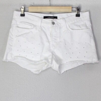 J Brand Cut Off Jean Shorts Womens Size 27 White Denim Eyelet Distressed Hem - Image 1 of 4