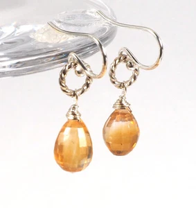 Hermosos Pendientes Colgantes Hechos a Mano Facetados Amarillo Citrino Plata Nuevos - Imagen 1 de 6