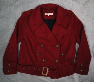 Free People Cecilia Women's Medium Wool Pea Coat Cranberry Red OBI572263 Buckle - Picture 1 of 14