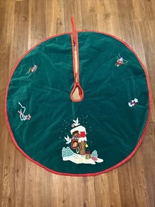 Christmas Tree Skirt Holiday Quilted Embroidered Drum Mailbox Candy Green 42” - Picture 1 of 8