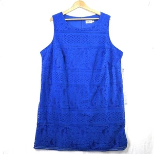 Vestido Vaina Eliza J Encaje Crochet Sin Mangas Azul Real Talla Grande 22W Nuevo con Etiquetas - Imagen 1 de 16