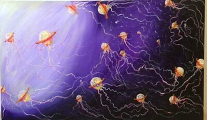 Original Surrealist Painting 22x37” Acrylic On Canvas,Signed,COA - Picture 1 of 1