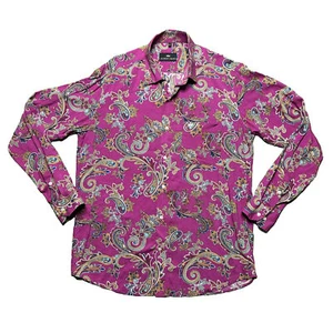 French Crown Shirt Mens 40 Pink Paisley Button Down Long Sleeve Cufflinks - Picture 1 of 11