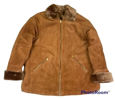 Winlit New York Women's 1X Jacket Brown Tan Suede Leather Faux Fur Collar Winter - Image 1 of 4