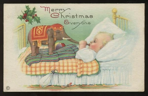 c.1910 Stecher Christmas Postcard Series 744F BABY NURSING ON ELEPHANT'S TRUNK? - Picture 1 of 2