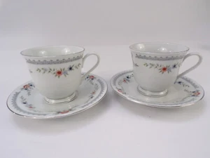 Set Two Dynasty "Melody" Fine China Cup & Saucer Sets Silver Trim Floral E24 - Picture 1 of 9