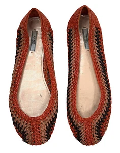 Prada Ballet Flat Shoes Woven Leather Slip On Round Toe Multi-Color 40.5 - Picture 1 of 17