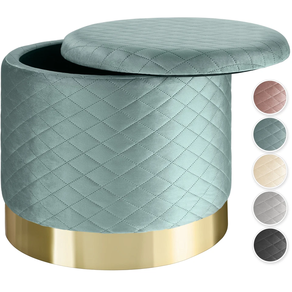 Sitzhocker mit Stauraum Sitzpouf Polsterhocker Aufbewahrungsbox Hocker Samt rund - Bild 1 von 1