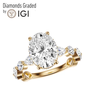IGI 3.10 CT F VS1 Oval Cut Lab Grown Diamond Engagement Ring 14K Yellow Gold - Picture 1 of 4