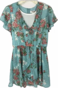 Speechless XL 12-14 Girls Walk Through Dress Minty Green Floral Back Zip NWT - Picture 1 of 12