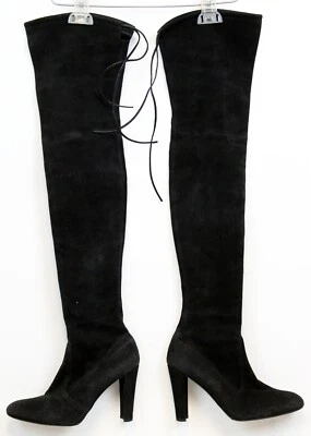 Stuart Weitzman Women's Thigh High Suede Leather Boots Heels 7.5 M Tie Satin - Image 1 of 4