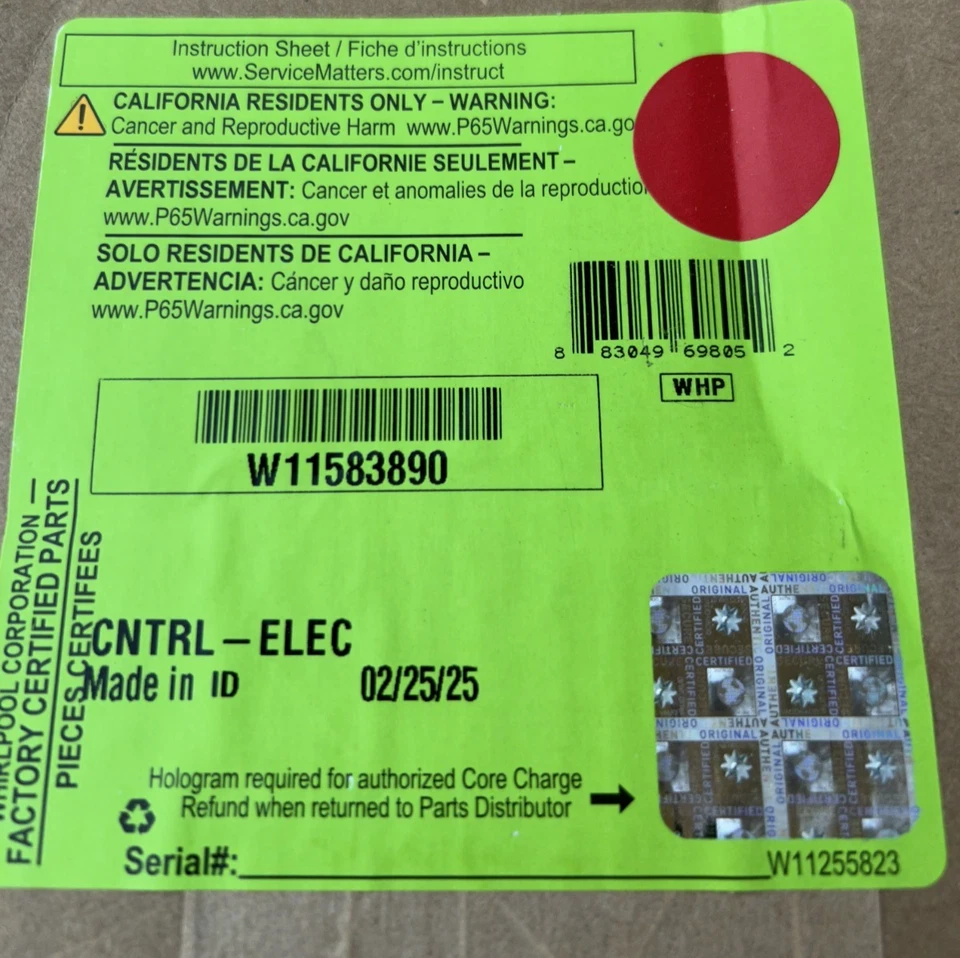 W11583890 Whirlpool Washer Control Board - NEW - Image 1 of 1