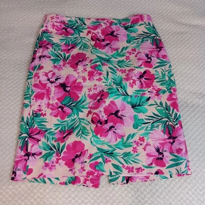 Falda J Crew Para Mujer 4 Tejido de Cesta Lápiz Rosa Hibisco Floral Forrada Hawaiana Foto 1 de 4