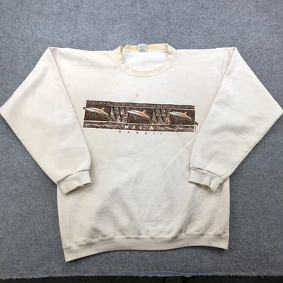 Sudadera Vintage Crazy Shirts Para Hombre Pequeña Crema Hawaiana Delfines Gráfico Años 90 EE. UU. Foto 1 de 4