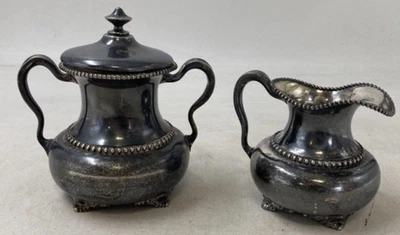 Antique Colonial Silver Co Quadruple Silver Plate Sugar And Creamer Set 1800s - Image 1 of 4