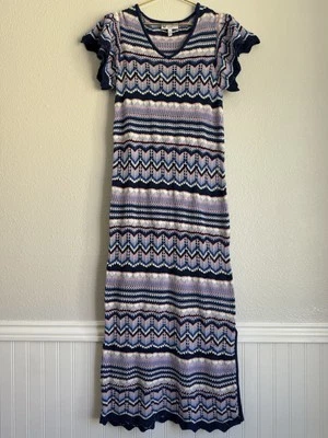 Maxi Vestido Jessica Simpson Ojales Crochet Rayas Boho Hippie Y2K Verano Talla: M Foto 1 de 4
