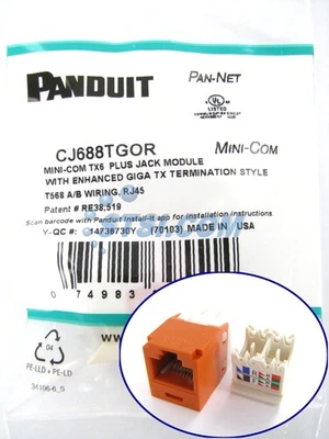 Módulo Jack Mini-Com GENUINO Panduit CJ688TGOR Cat6, Naranja ~STSI Foto 1 de 3