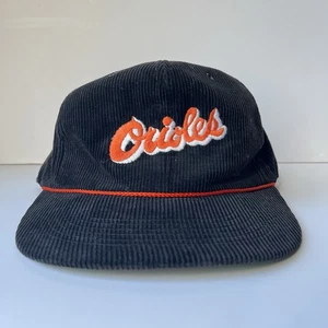 Vintage Baltimore Orioles Black Corduroy Orange Rope Snapback Hat Esskay - Picture 1 of 7