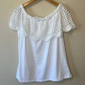 Sammlungen ect. Boho Landhaus Schulterfrei Ösen Häkel 100% Baumwolle Top Medium - Bild 1 von 8