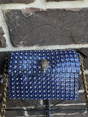 NUEVO CON ETIQUETAS $185 KURT GEIGER Mini Fiesta Flor Bandolera Pequeña Cuentas Azul Púrpura Foto 1 de 4