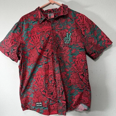 Killer Acid x Santa Cruz Peace Hand Pink Short Sleeve Button Up Shirt Size: M - Image 1 of 4