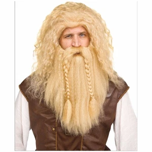 Viking Blonde Norse Warrior Norseman Adult Mens Costume Wig Beard - Picture 1 of 1