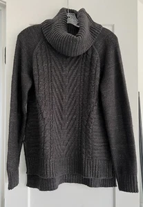 Elle Women's Cowl Neck Tunic Sweater Size Large Chunky Knit Gray Hi Low - Picture 1 of 4