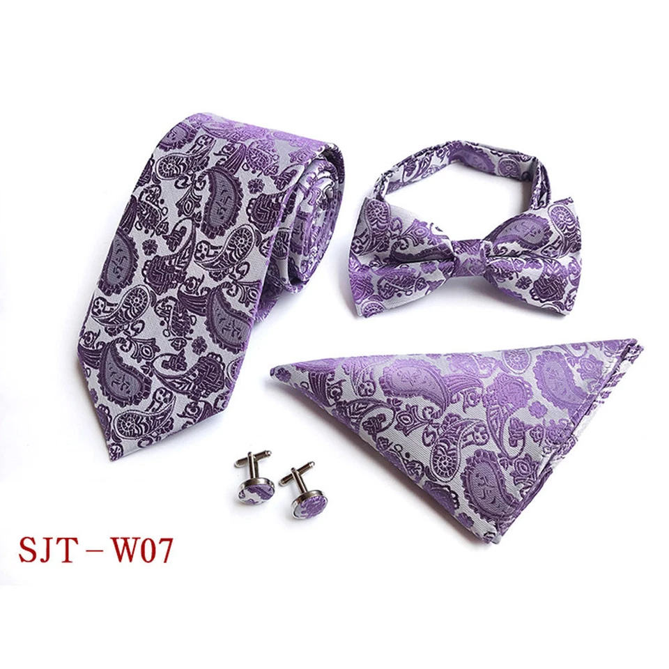 Conjunto de boda de gemelos cuadrados de bolsillo con pajarita floral de cachemira para hombre  Foto 1 de 1