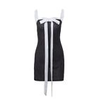 Womens Summer Strapless Lace Bowknot Patchwork Bodycon Striped Mini Dress