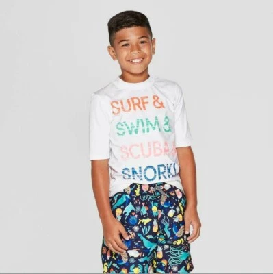 Cat & Jack Boys' Surf Swim Scuba Snorkel - Short Sleeve Rash Guard Shirt M/L/XL - Image 1 of 3