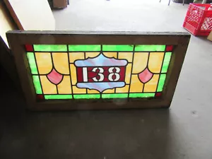 ~ ANTIQUE STAINED GLASS TRANSOM WINDOW ~ 29.5 x 15.75 ~ ADDRESS 138 ~ SALVAGE - Picture 1 of 8