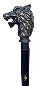 Antique Handle Hercule Snake Style Brass Walking Stick Shiny Gold Cane Vintage - Picture 1 of 7