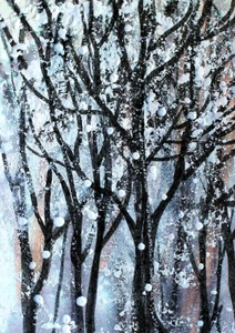PINTURA DE INVIERNO ACEO Original ÁRBOLES de Nieve Paisaje Frío Bosque Naturaleza ATC ARTE - Imagen 1 de 1