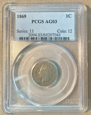 1869 PCGS AG03 Indian Head Cent 1c - Image 1 of 2