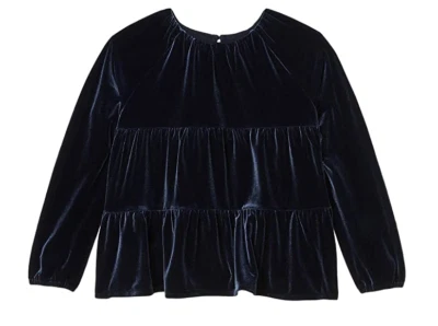 J.Crew Crewcuts Girls Navy Blue Velvet Ruffle Long Sleeve Top Size 3 - Image 1 of 3
