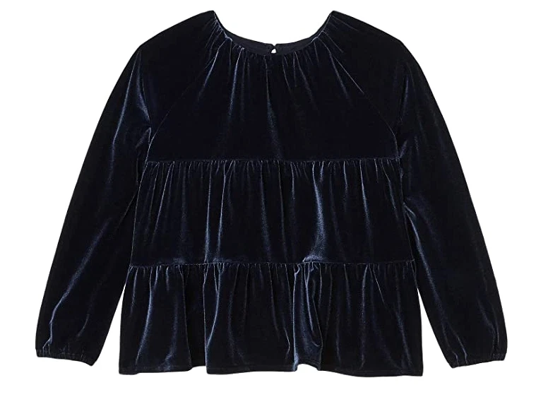 J.Crew Crewcuts Girls Navy Blue Velvet Ruffle Long Sleeve Top Size 2 - Image 1 of 3