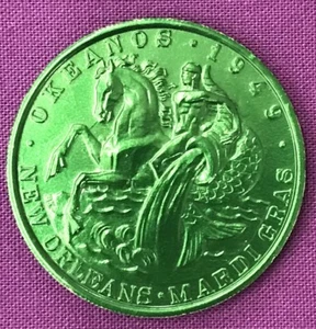 Mardi Gras Doubloon Krewe Of Okeanos 1974 New Orleans La Enchantment Green - Picture 1 of 3