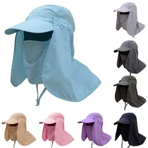 Men Women Wide Brim Sun Hat Removable Ear Neck Flap Cover Outdoor Sunshade Hats - Picture 1 of 20