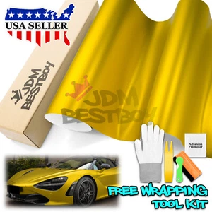 【Satin Chrome】 Yellow Matte Metallic Car Vinyl Wrap Sticker Air Release Sheet - Picture 1 of 12