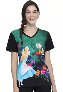Alice in Wonderland Cherokee Scrubs Tooniforms Disney V Neck Top TF627 ALWL - Picture 1 of 6