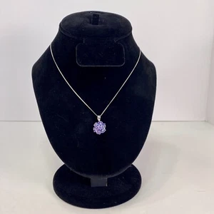 Platinum Overlay Sterling Silver Tanzanite Necklace 18” - Picture 1 of 7