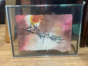 Original House with Boats watercolor painting on rice paper by artist Rockwood - Picture 1 of 2
